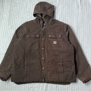 Carharrt Relaxed Fit Duck Canvas Sherpa Lined Hooded Zip-Up Jacket | Size 2XL